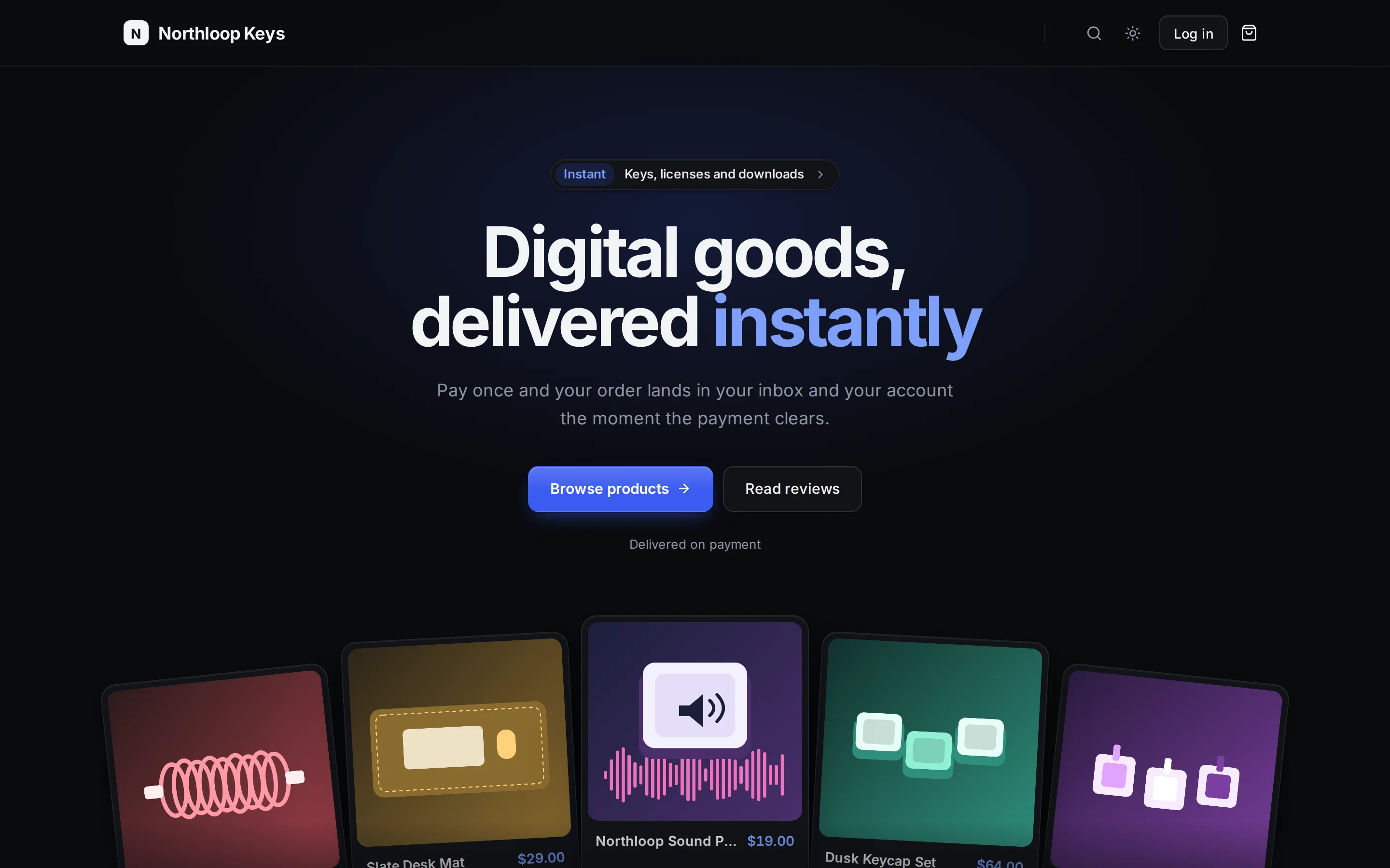 A store on ForkMe: the hero, the call to action and the product cards. The builder theme and the React template share this design