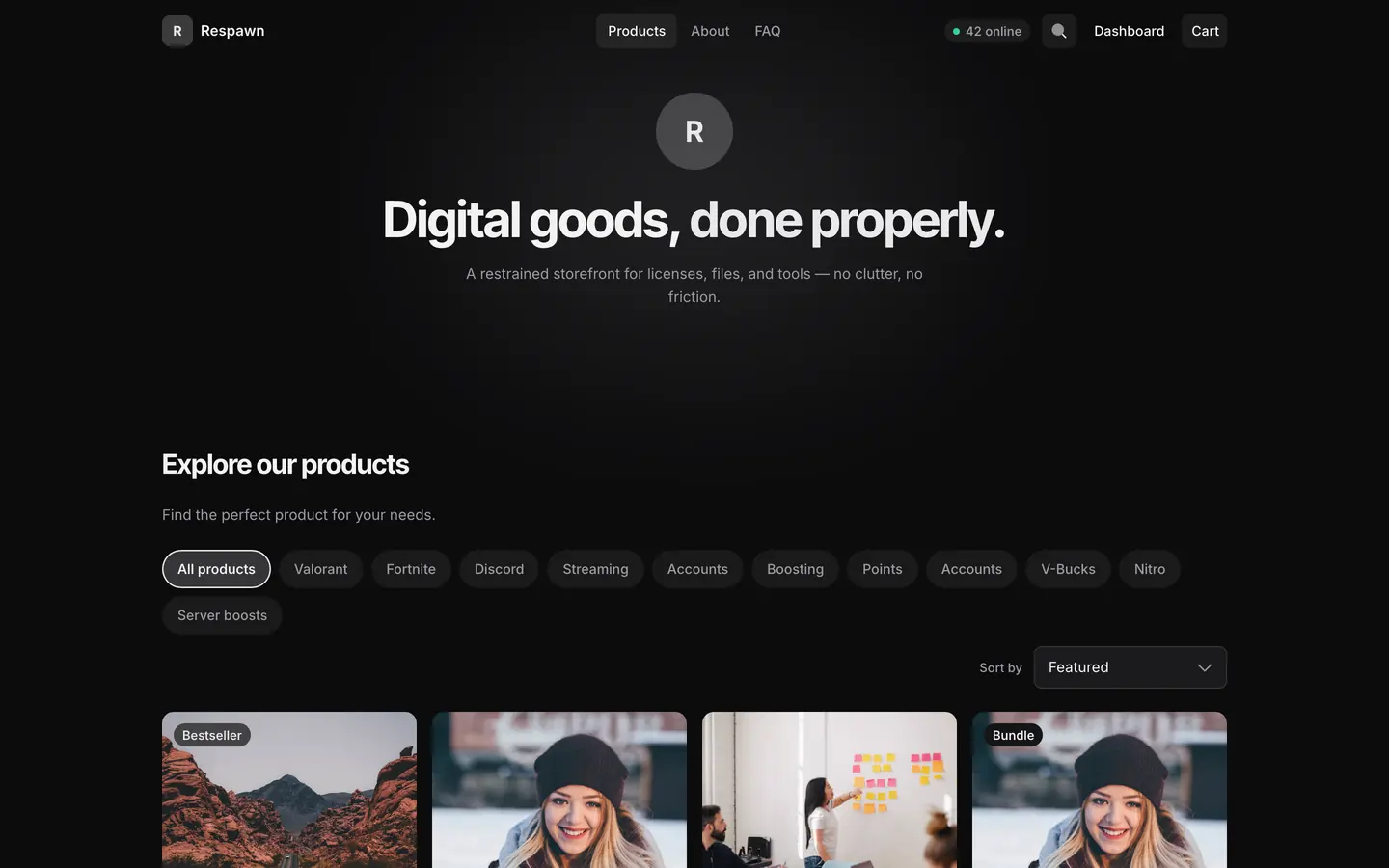 Default theme in the Mono Editorial look with the Plain hero: a soft glow behind a centered headline
