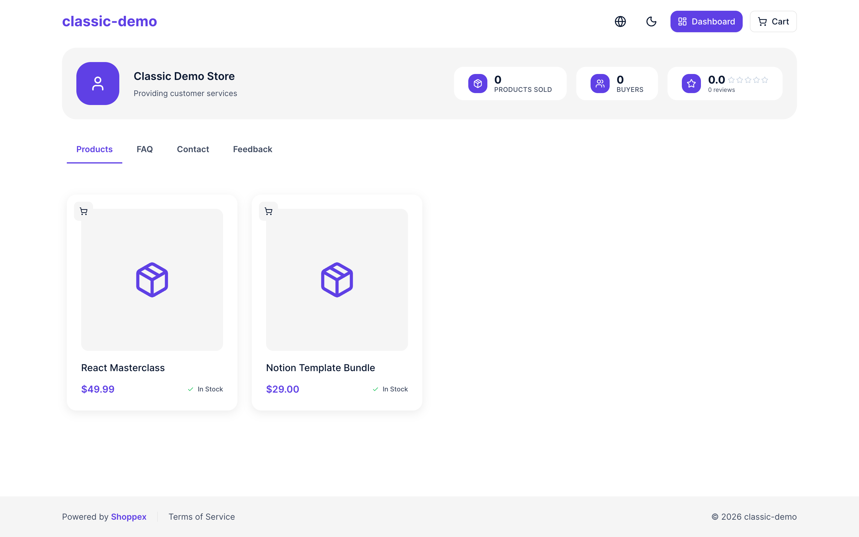 Classic theme storefront